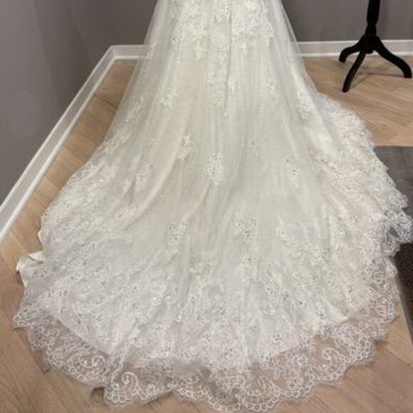 Demetrios Ivory Lace Embroidered Beaded Strapless Wedding Gown - Picture 3 of 5